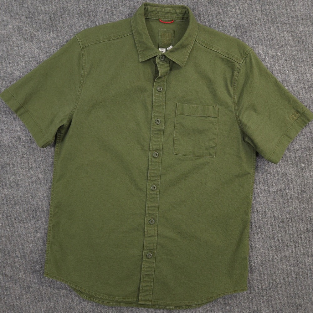 Topo Designs Dirt Shirt Mens Size M Olive Green Organic Cotton Canvas Outdoor